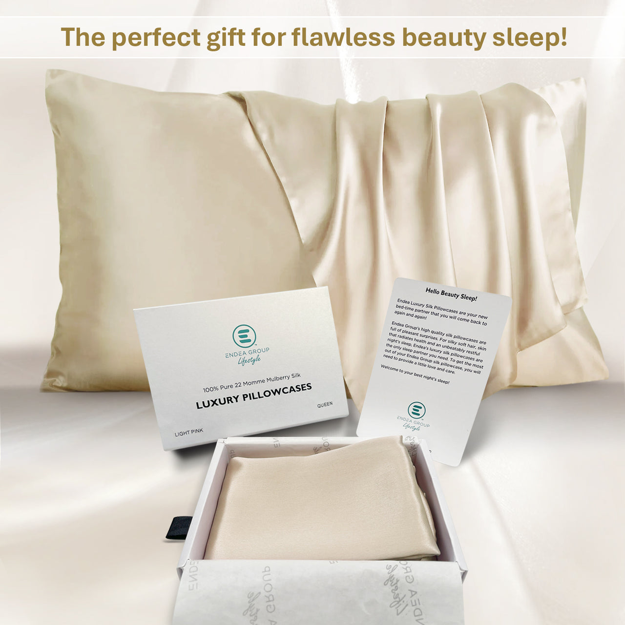 Champagne Luxury Pillowcase Queen Size for Hair, Skin & Acne 100% Pure Mulberry Silk - 22 Momme 6A Silk with Hidden Zipper