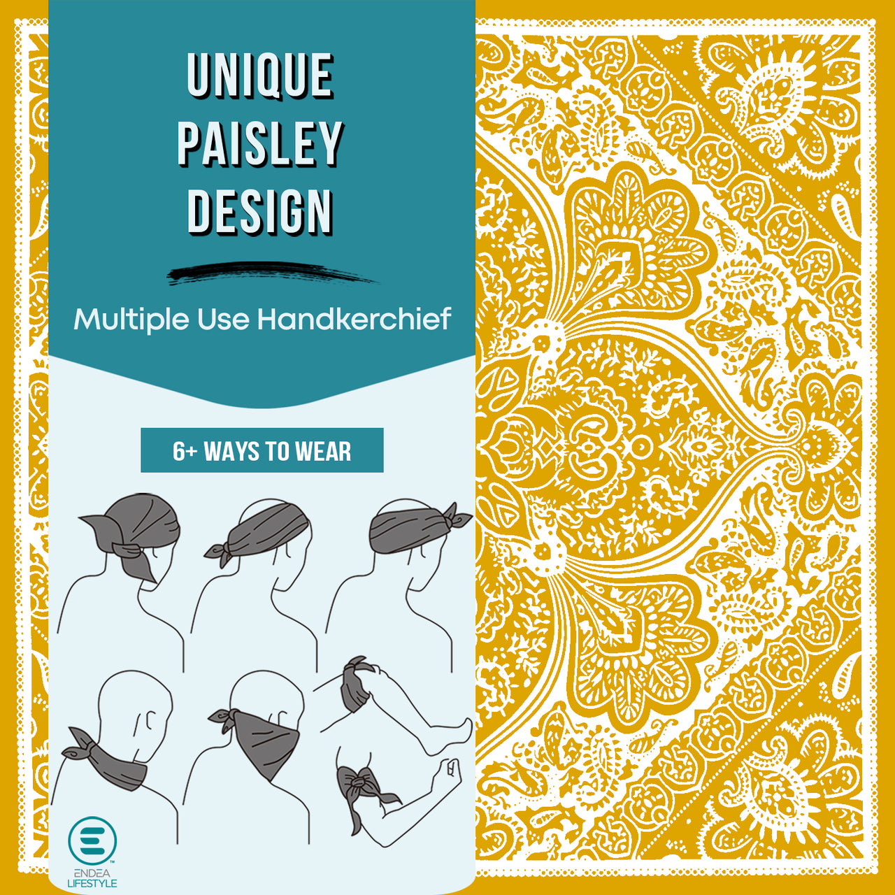 Mustard Yellow All-Gender Bandana Multi-Purpose Headband, Handkerchief, Head Wrap, Scarf, Protective Coverage - 22x22 Inch