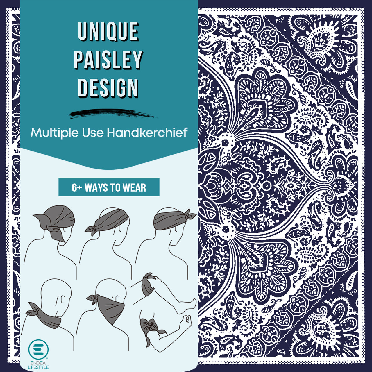 Navy Blue All-Gender Bandana Multi-Purpose Headband, Handkerchief, Head Wrap, Scarf, Protective Coverage - 22x22 Inch