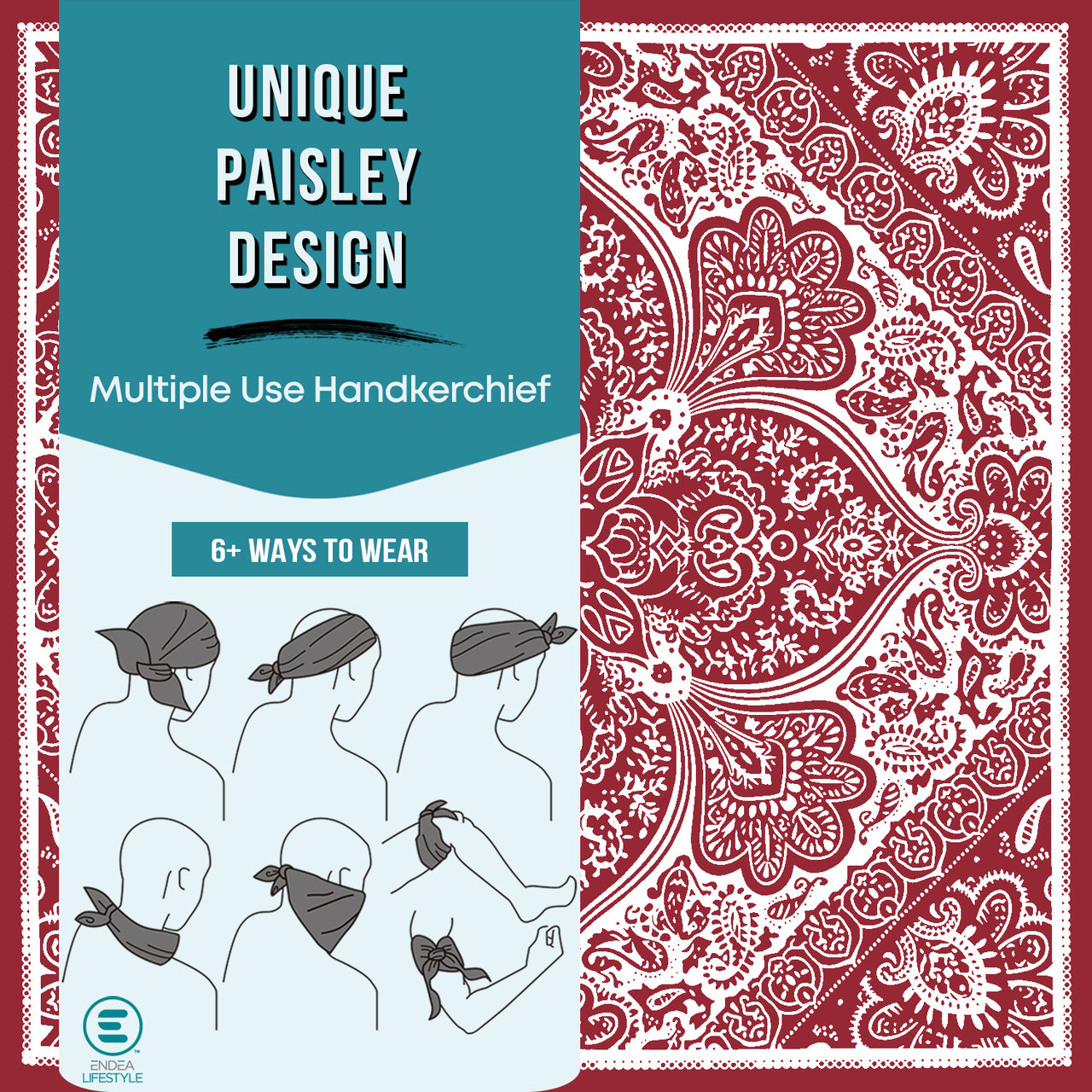 Red All-Gender Bandana Multi-Purpose Headband, Handkerchief, Head Wrap, Scarf, Protective Coverage - 22x22 Inch