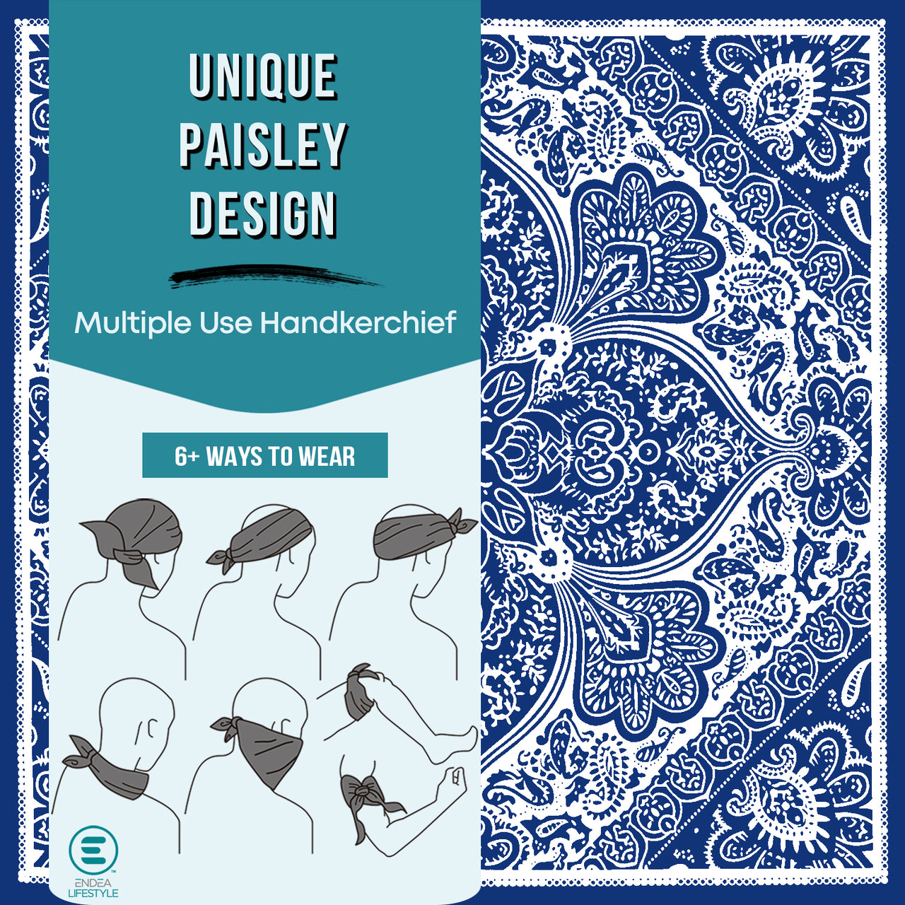Royal Blue All-Gender Bandana Multi-Purpose Headband, Handkerchief, Head Wrap, Scarf, Protective Coverage - 22x22 Inch
